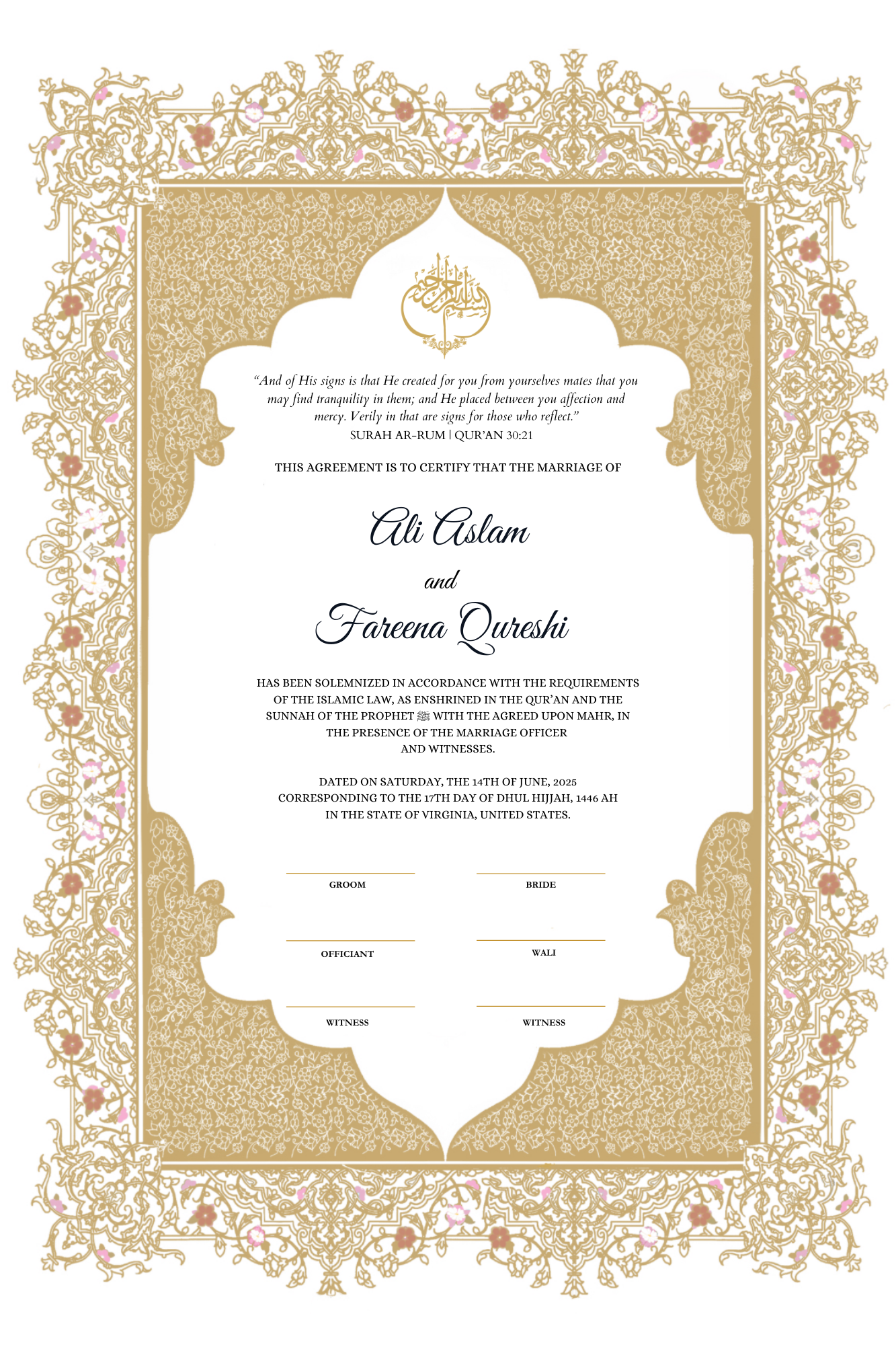 Gold Nikkah Certificate