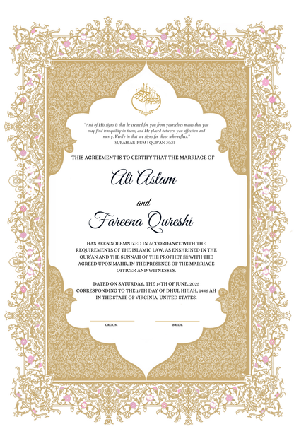 Gold Nikkah Certificate