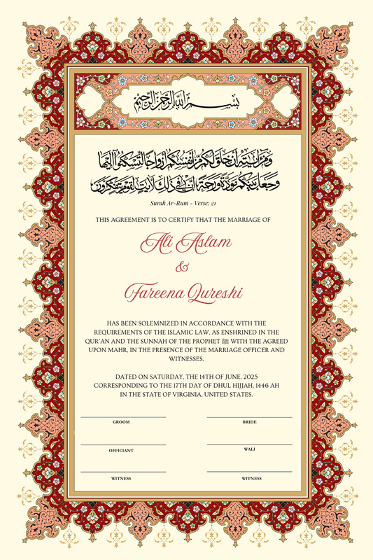 Red Nikkah Certificate